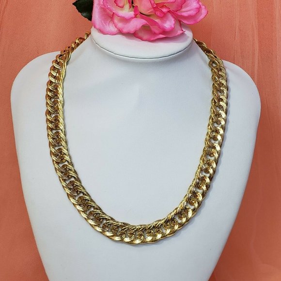 Gold Tone Link Thick Choker Statement Necklace Chic Collar Runway Chain 20" - Picture 8 of 11